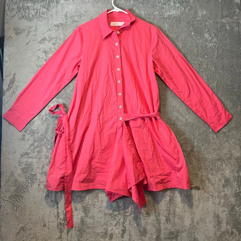 Thakoon Addition Sz 8 Pink Wrap‎ Dress Long Sleeve Botton Front Women's